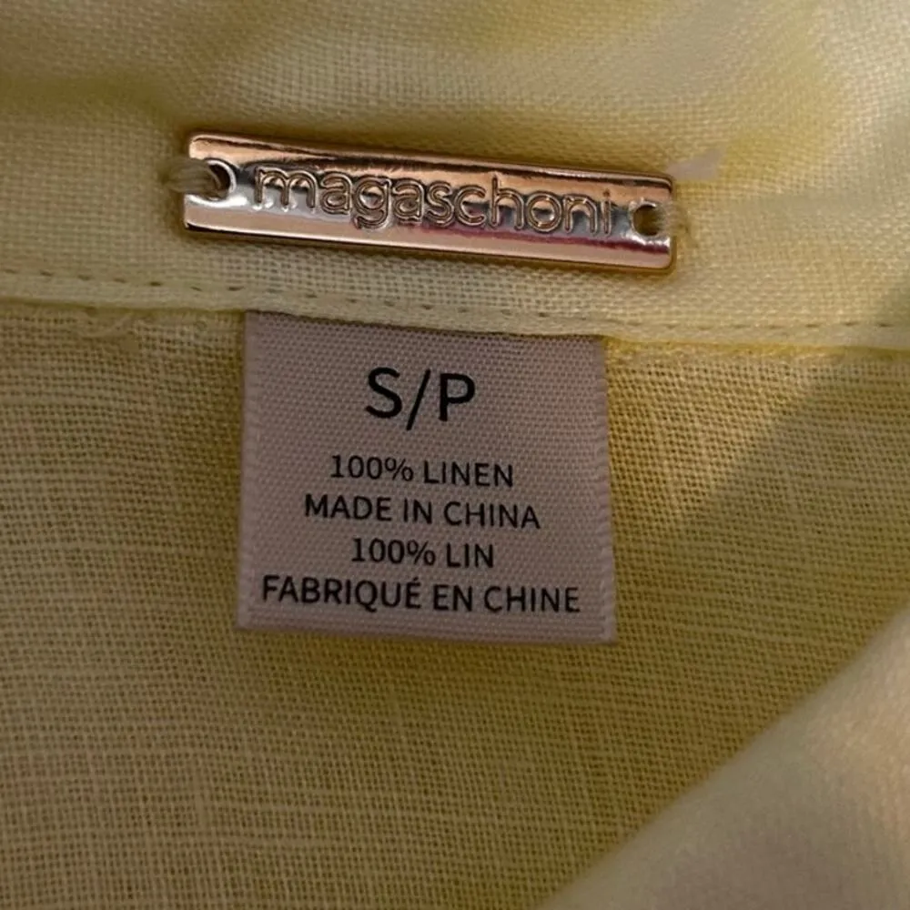 Magaschoni Women Linen Button Top Yellow S Tie Front Preppy Coastal Beach Travel - Image 2