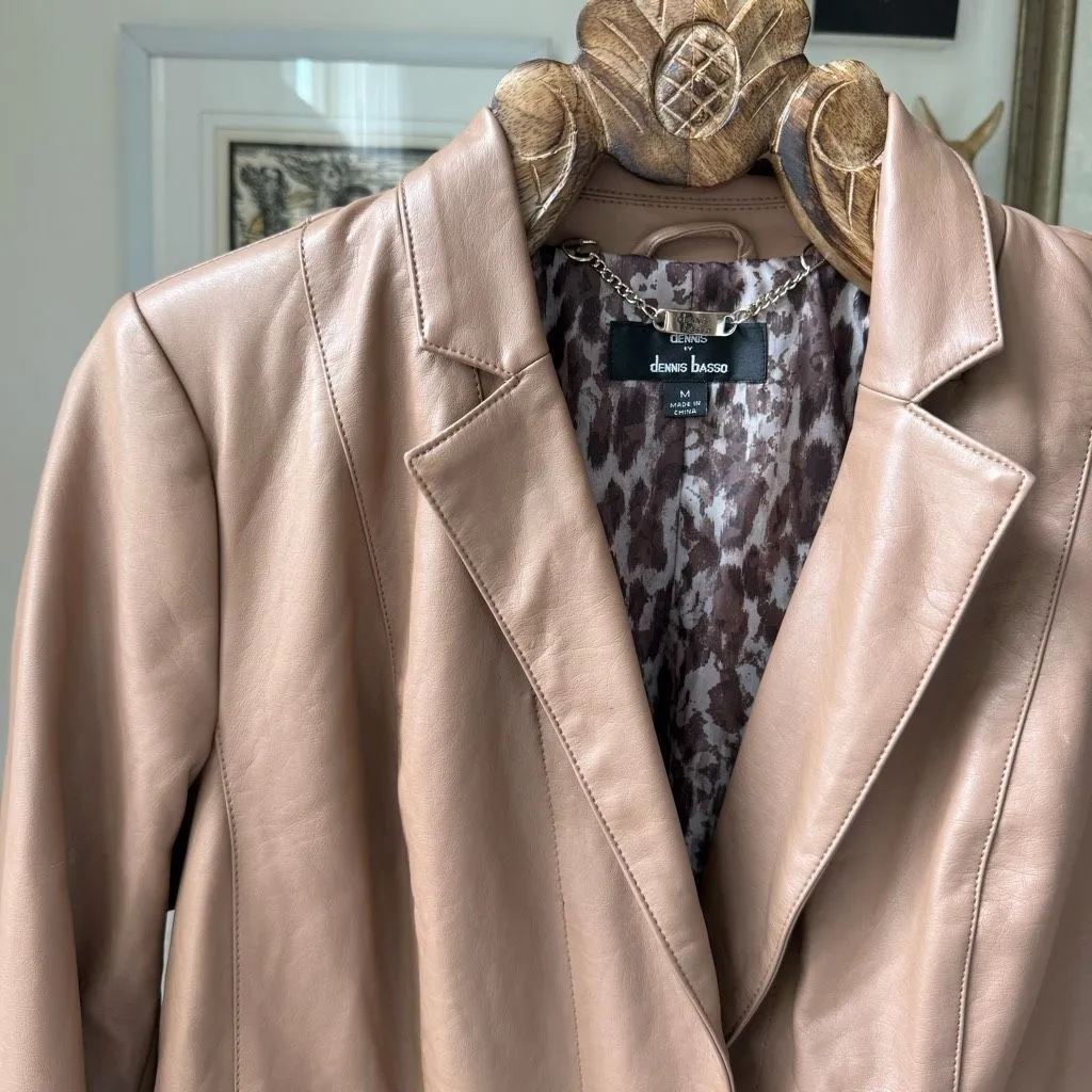 Dennis by Dennis Basso Faux Vegan Leather Blazer Jacket Lined Caramel Tan M - Image 2