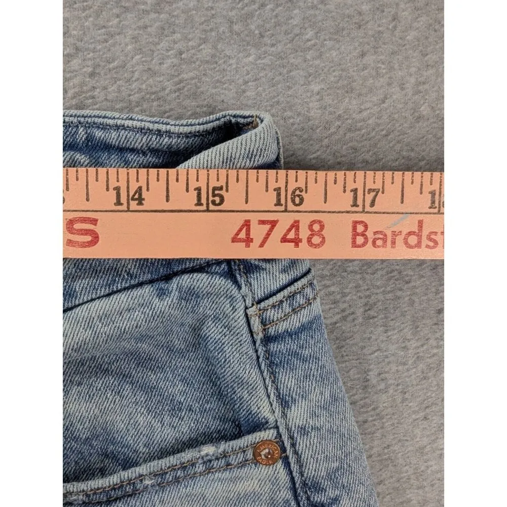 American Eagle Jeans Womens Size 12 Blue Destressed Curvy 90s Straight Whiskers - Image 6