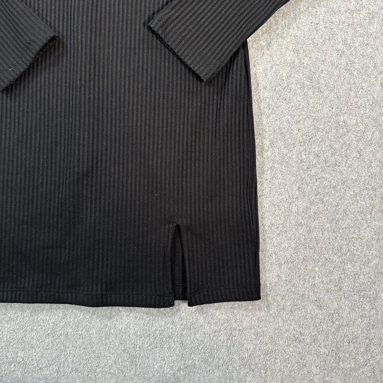 Princess Polly Black Ribbed Mini Dress Mock Neck Side Slit Size 4 Long Sleeve - Image 2