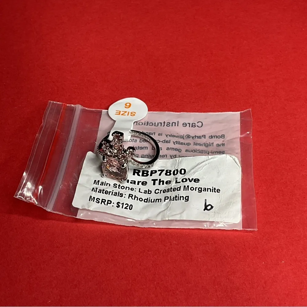 Bomb Party RBP7800 “Share The Love” Morganite on Rhodium Plating Size 6 Ring NWT Silver - Image 5