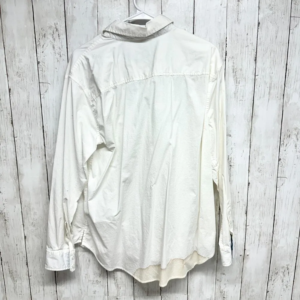 Crown & Ivy Shirt Women Size L Button Down Long Sleeve White Cotton Collar Top - Image 4