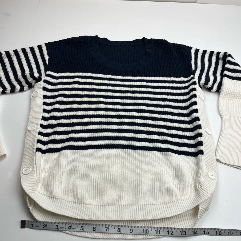 Sundays Alder Side‎ Button Navy Blue White Striped Sweater *SEE MEASUREMENTS - Image 9