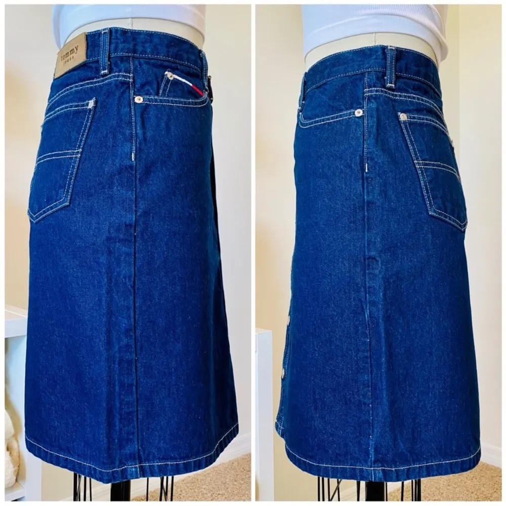 Vintage 90s Y2K Tommy Hilfiger Denim Mini Skirt Front Button Down Medium Wash M - Image 5