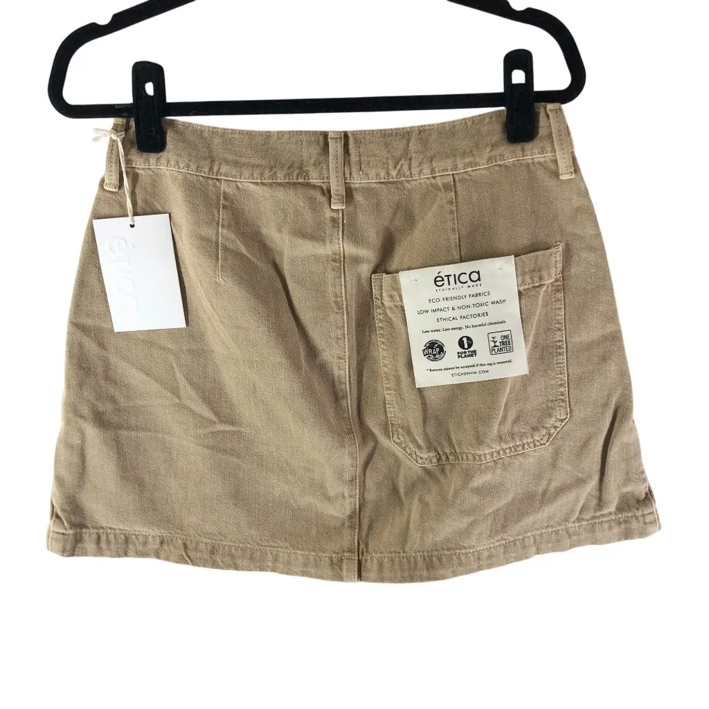 Etica Maxine Pleated Mini Skirt Denim Pockets Sweet Coconut Beige 30 Tan - Image 2