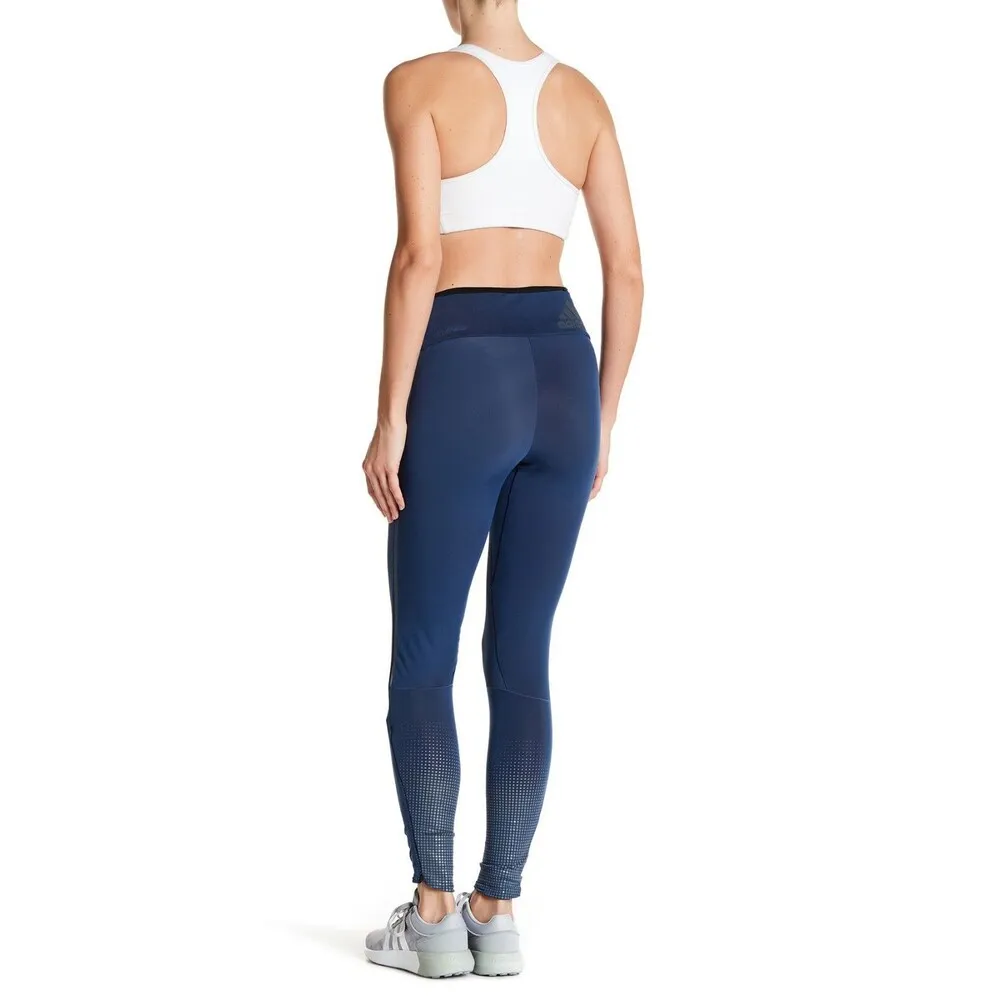 NWT Womens New Leggings Adidas S Blue Lined Climaheat Run Warm Leg Zippers Refle - Image 11