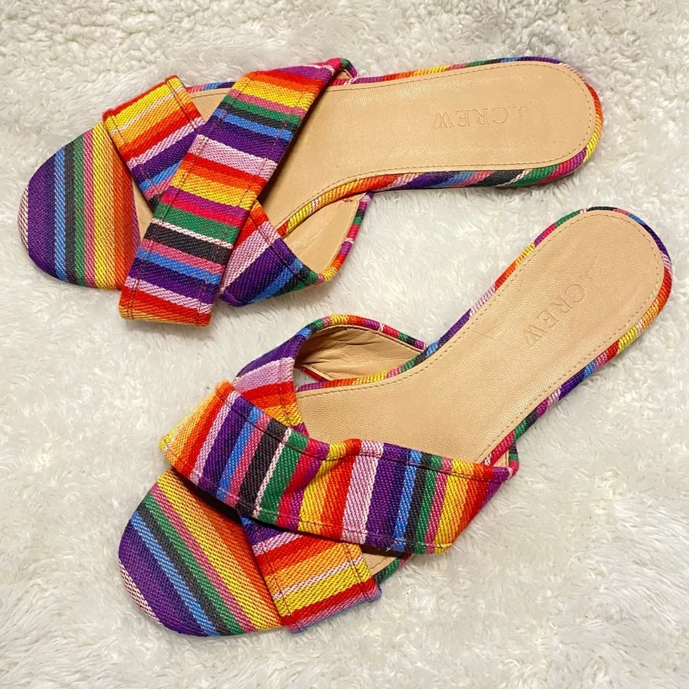 J. CREW MULTISTRIPE RAINBOW CORA CRISSCROSS SANDALS FLATS Size 6 1/2 - Image 3