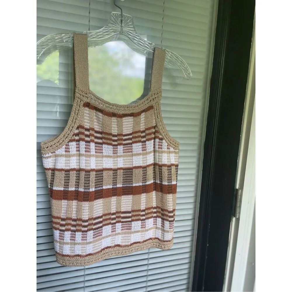 NWT Banana Republic Plaid Knit Cropped Sweater Tank Brown M - Image 14