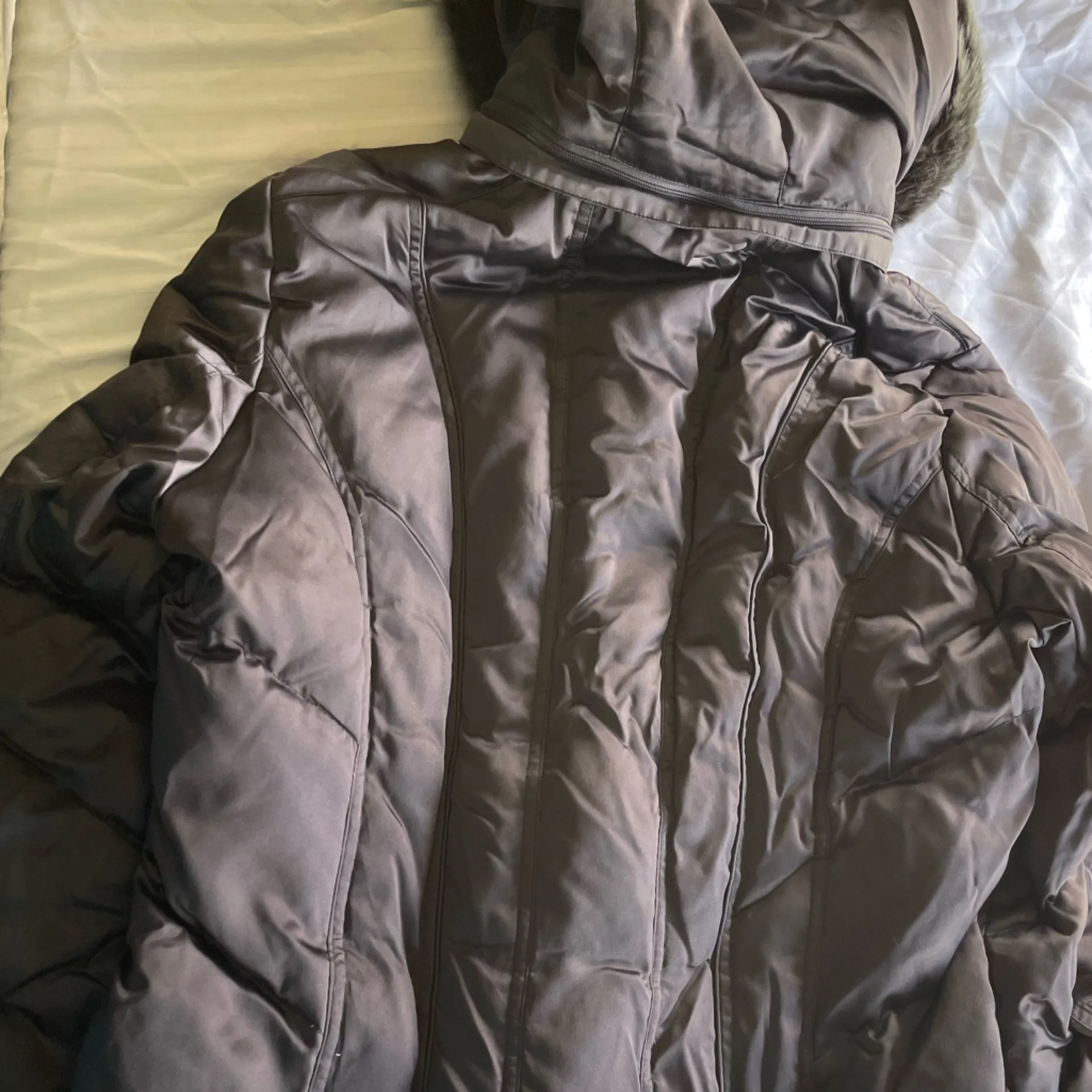 Calvin Klein Gray Silver Brown Faux Fur Hood Women’s Sz XL Puffer Coat - Image 9