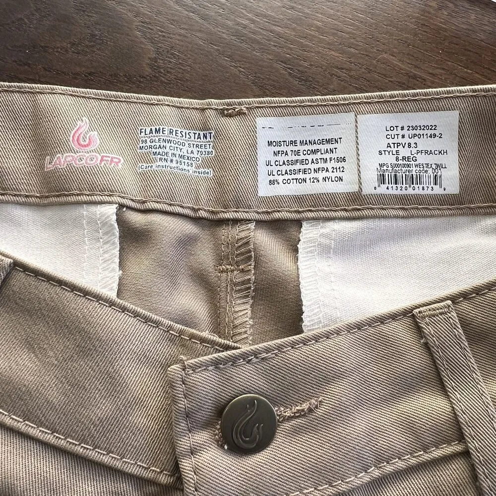 Flame Resistant Womens Khaki Lapco‎ FR Pants Size 8 - Image 3