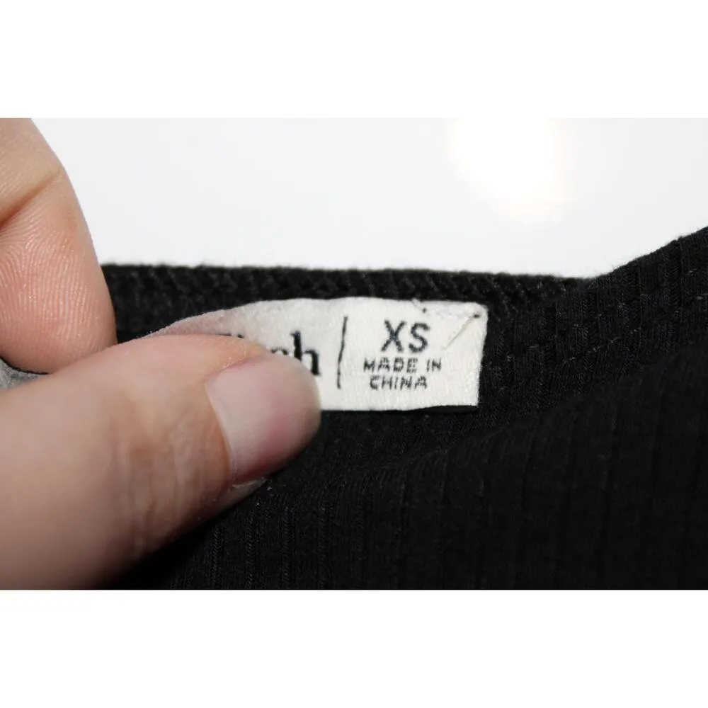 Abercrombie & Fitch Black Ribbed Knit Viscose Puff-Sleeved Crop Top Blouse Sz XS - Image 4