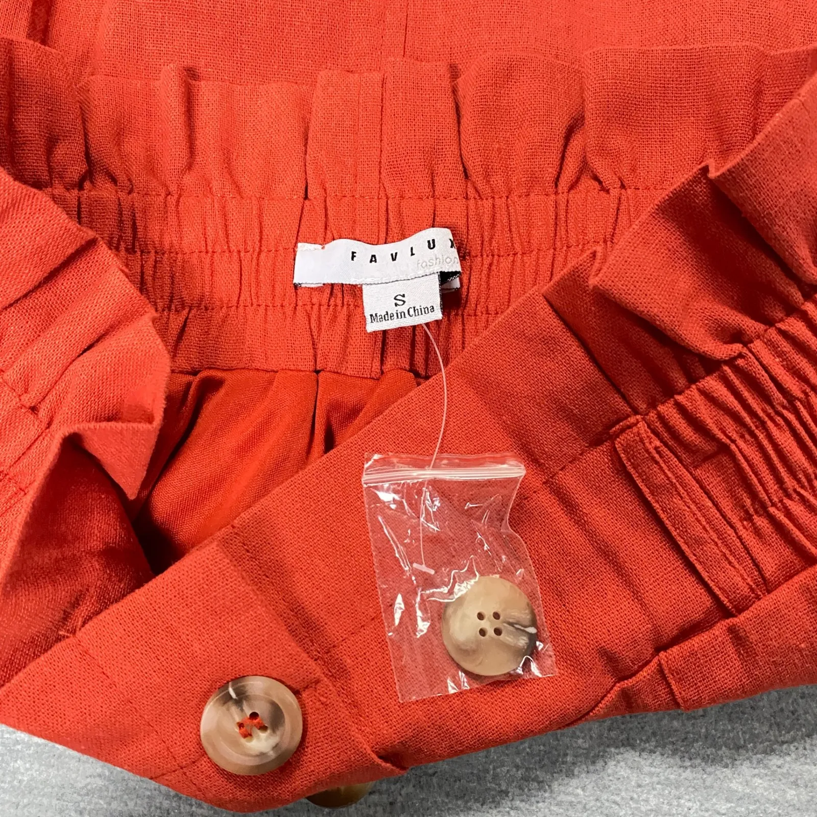 Favlux Women Small Rusty Orange Paperbag Buttoned Front Skirt High Waist Pockets - Image 3