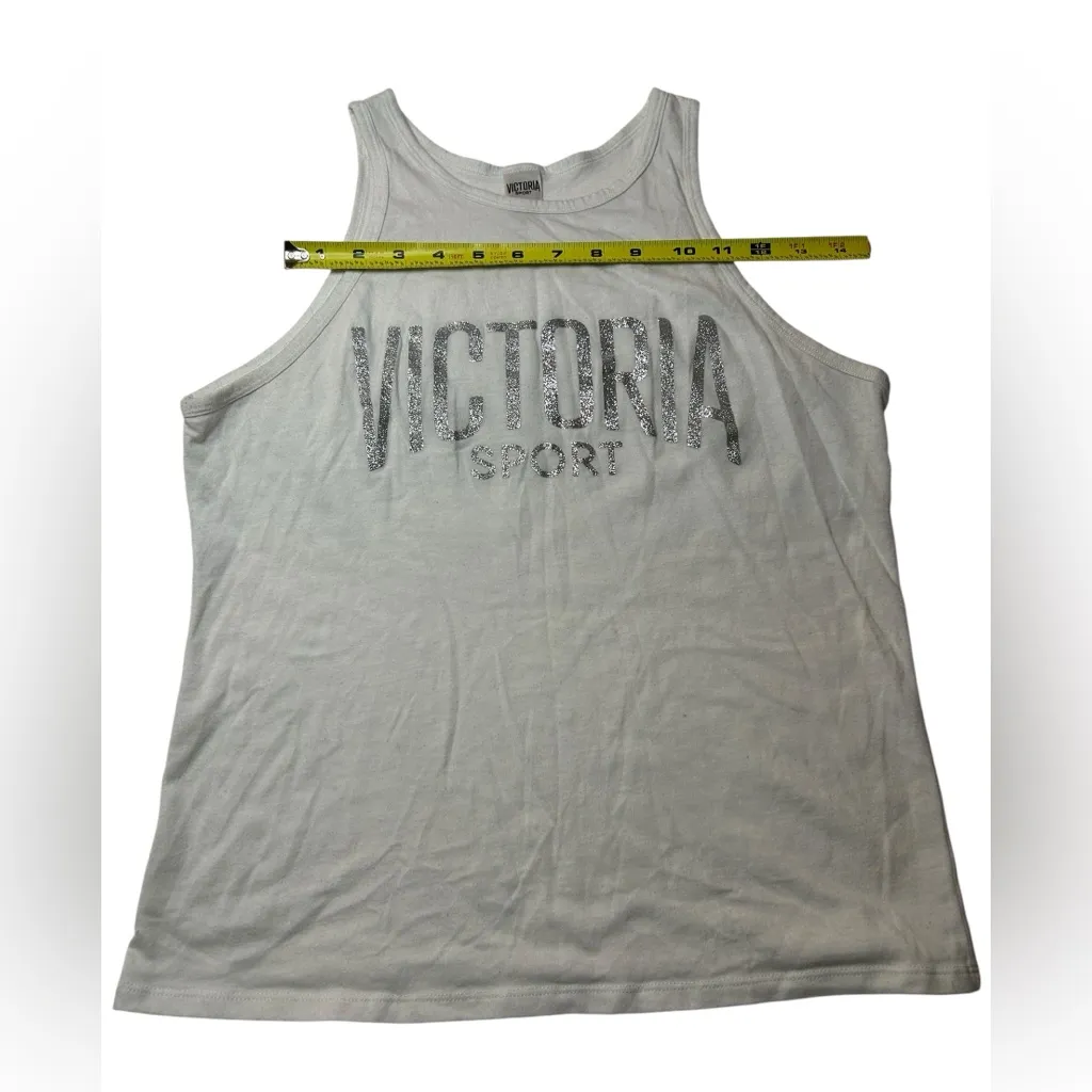 Victoria Sport White Tank Top with Glitter Text | Size Small - Active Muscle Tee - Image 4
