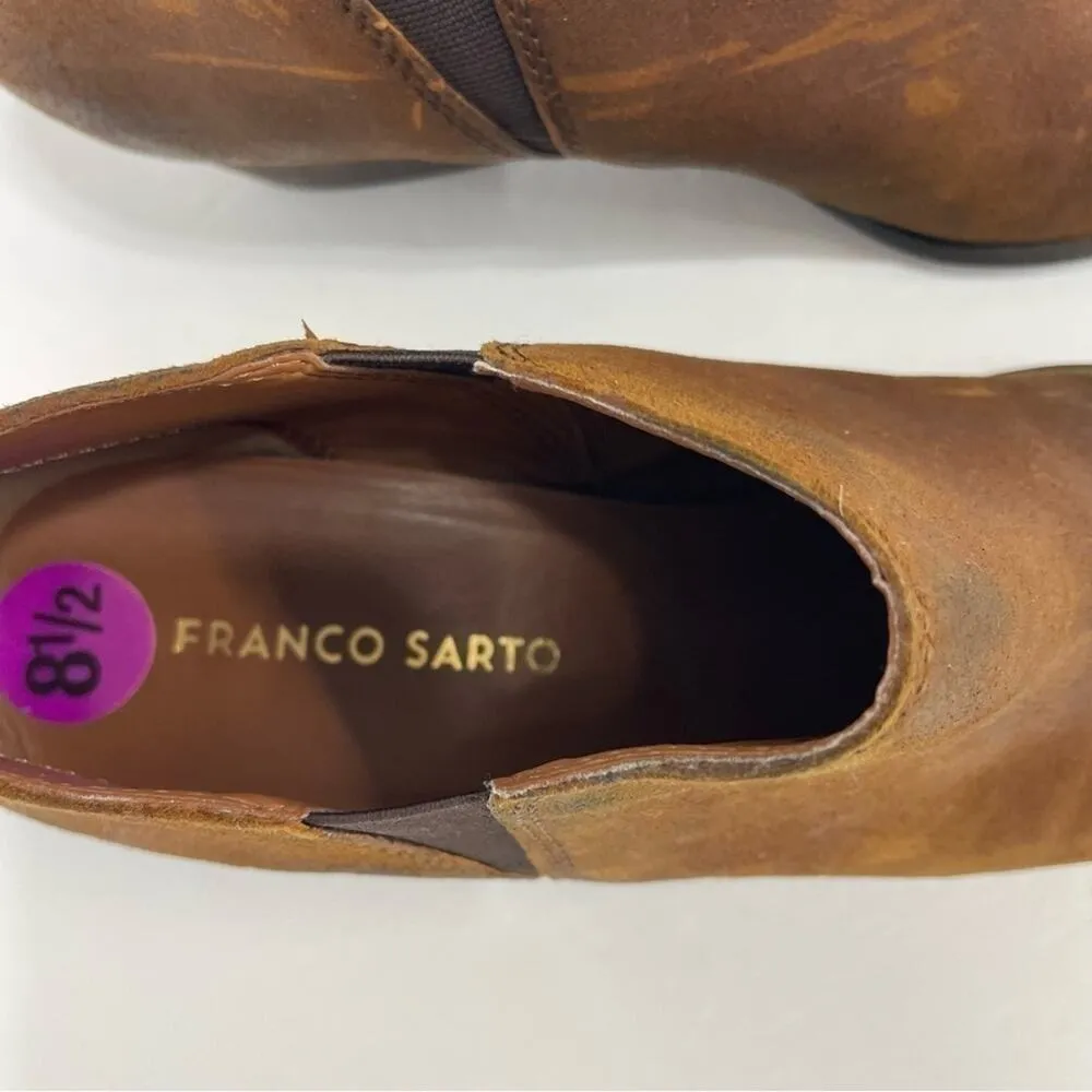 FRANCO SARTO Gemina Brown Distressed Leather Stacked Heel Ankle Booties size 8.5 - Image 4