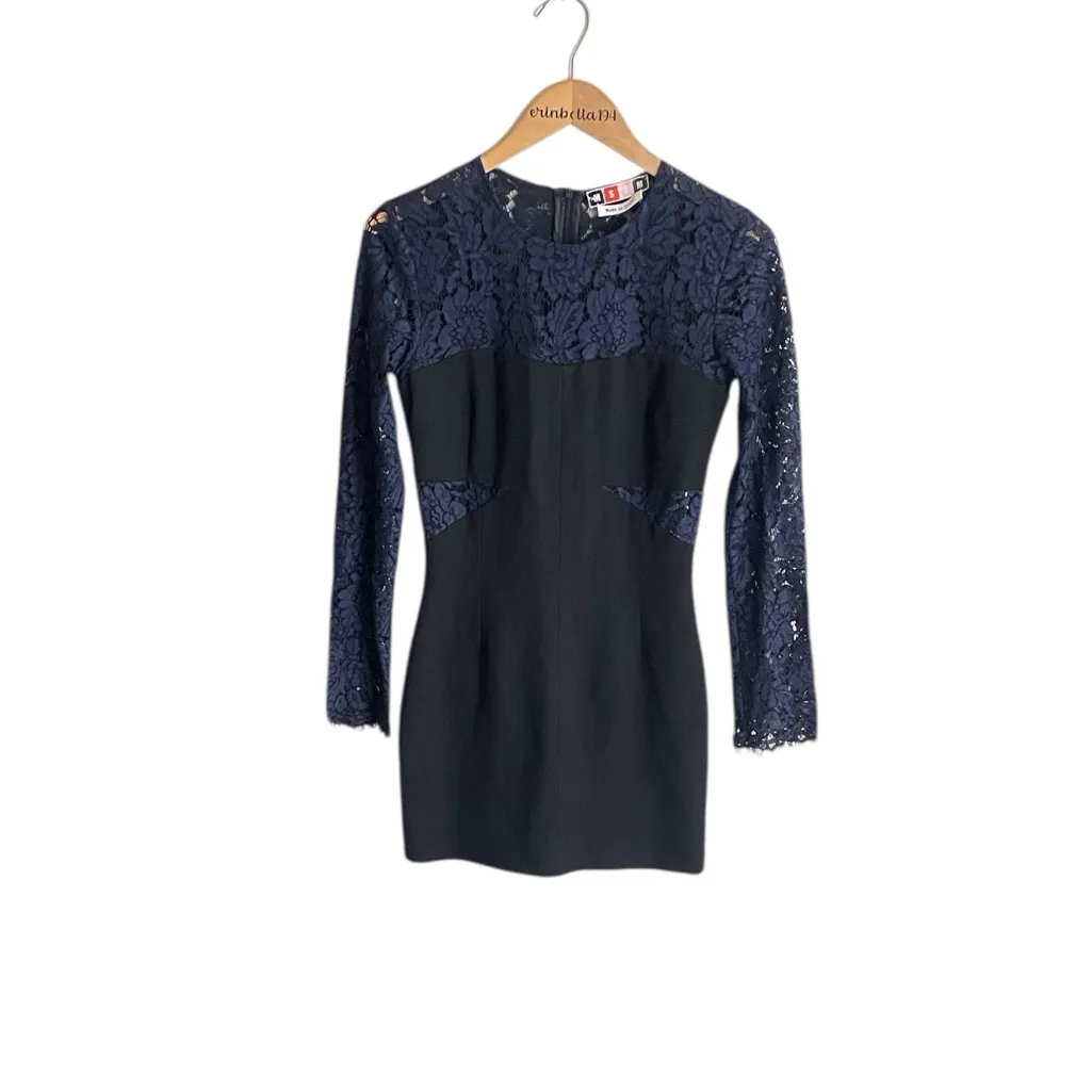MSGM Lace Cut Out Mini Dress Blue Size 6 - Image 3