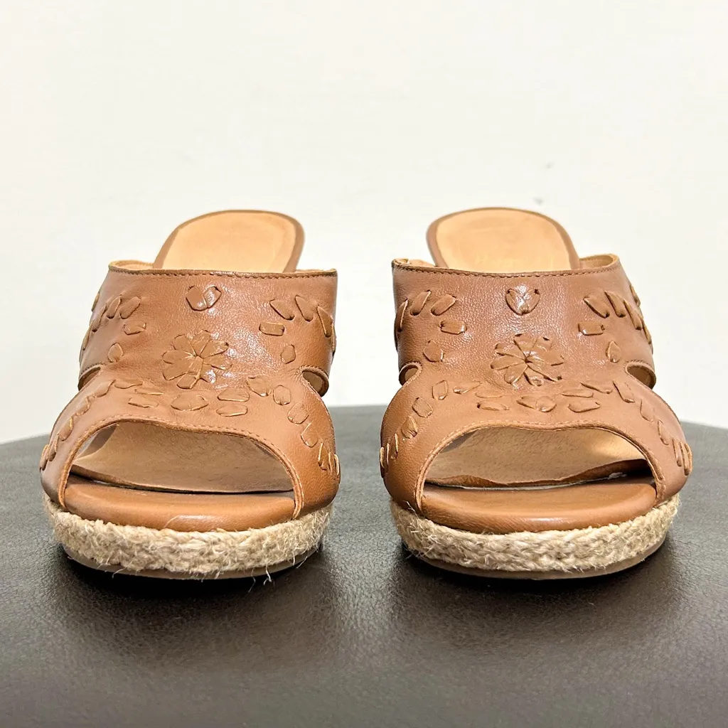 Jack Rogers Sophia Oak Brown Leather Wedge Whipstitch Heel Open Toe Sandals 7 M - Image 6