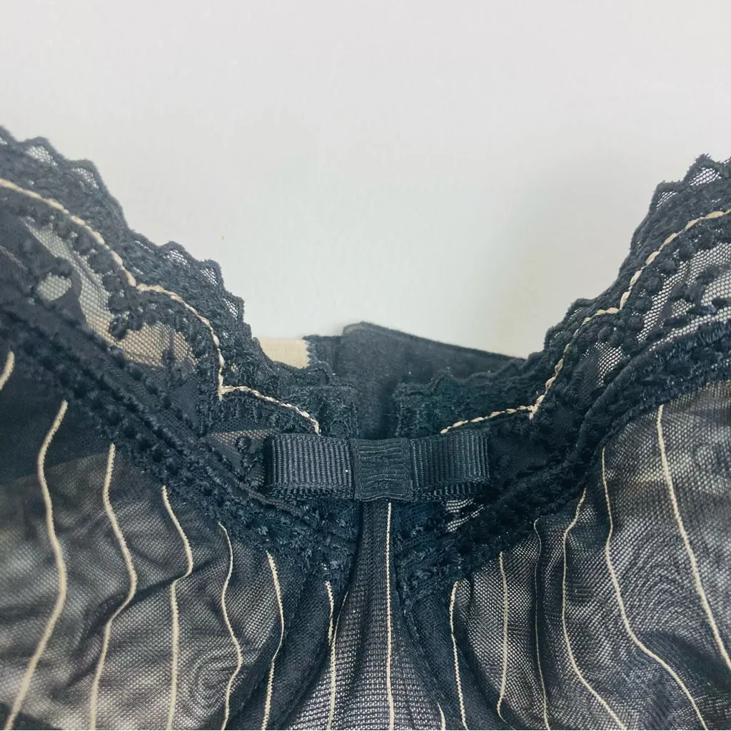 Chantelle made in France sheer black and white pinstripe balconette bra. 32D - Image 3