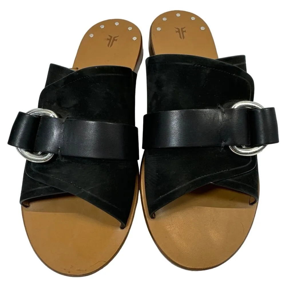 Frye Black Halle Ring Italian Leather Mule Slides  Sandals women sz 8.5 M - Image 3