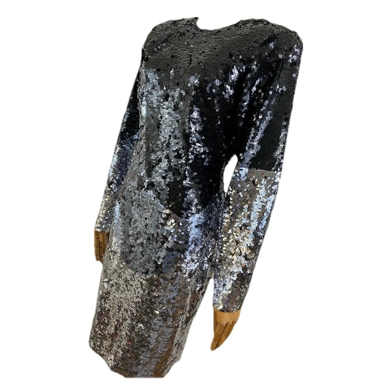 Olegcassini Size6 80s Intricate Beaded MIDI Gala Evening Cocktail Dress Y2K Black Size 6 - Image 2