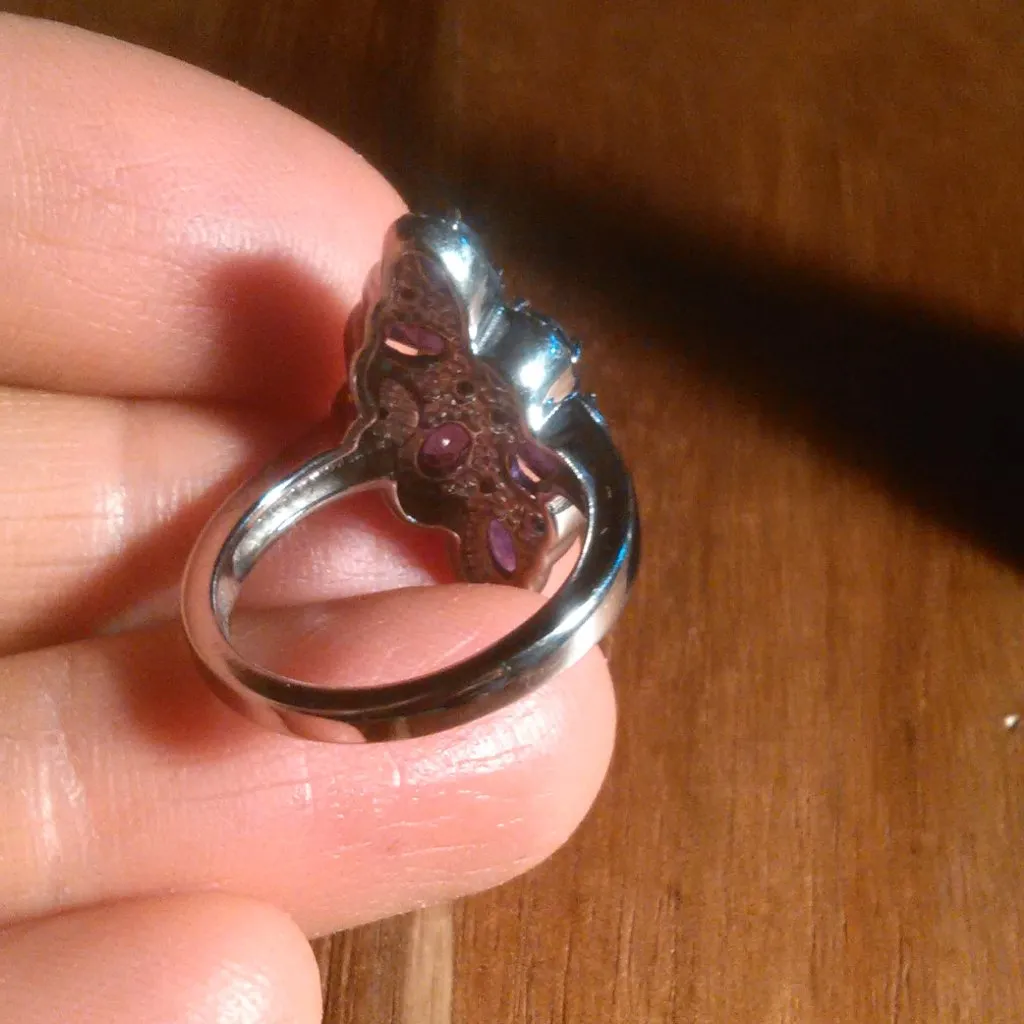 African Amethyst and Simulated Purple Diamond Stainless Steel Ring (Size 6) - Image 12