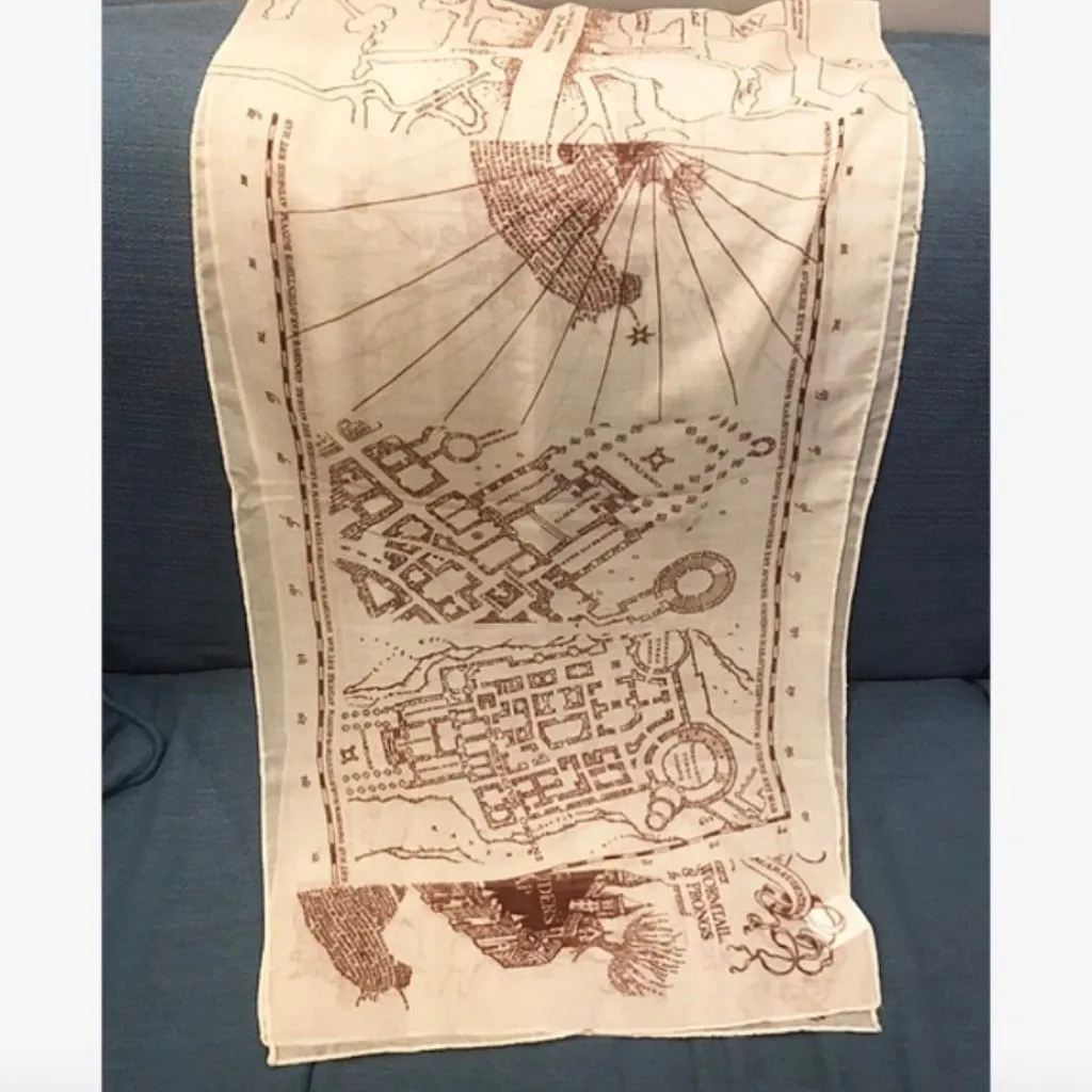 Wizarding World Harry Potter Marauders' Map Print Scarf Hogwarts Challis Fabric Red - Image 3