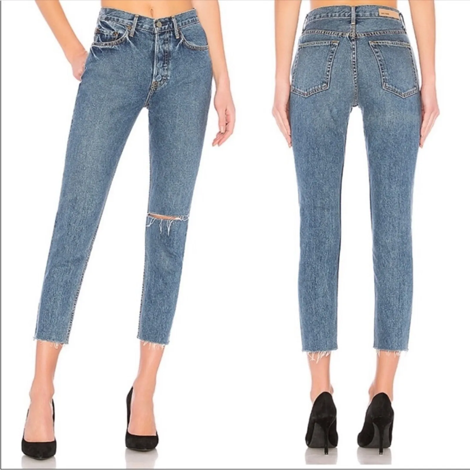 GRLFRND Karolina High-Rise Skinny Jeans in Sienna Button Fly Raw Hem NEW - Image 2