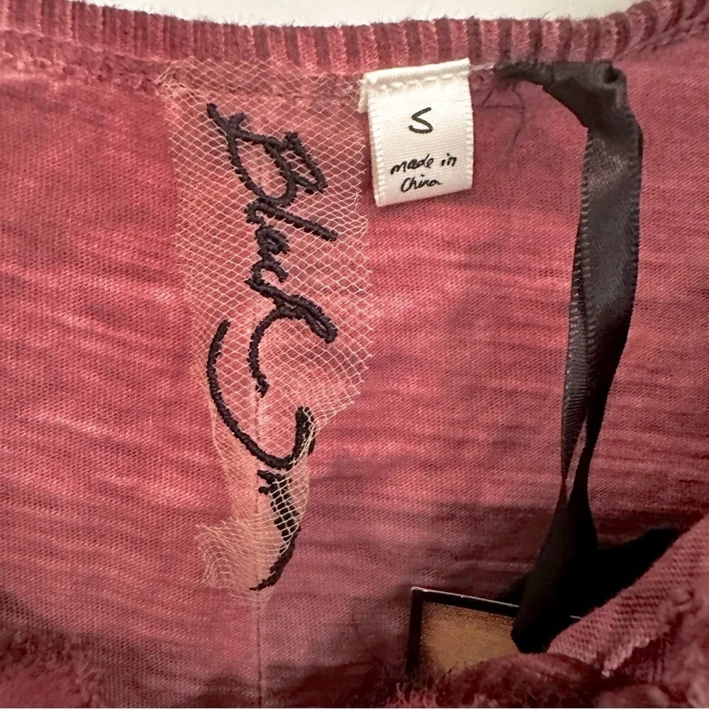 Black Swan Distressed Lace Up Long Sleeve Top Blouse Women's Small Maroon Boho - Image 5