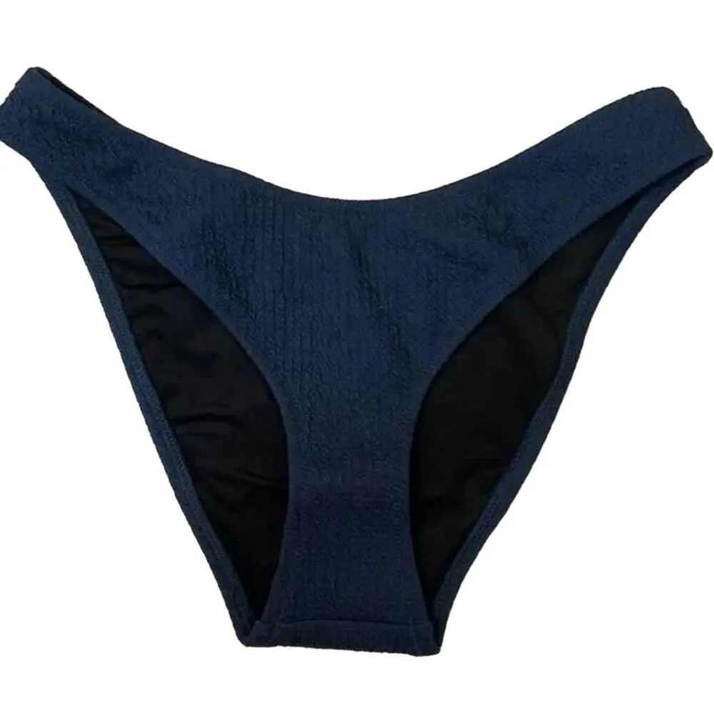 NWT J.Crew Textured Curved Waist Cheeky Bikini Bottom High Cut Leg M Navy Blue - Image 2