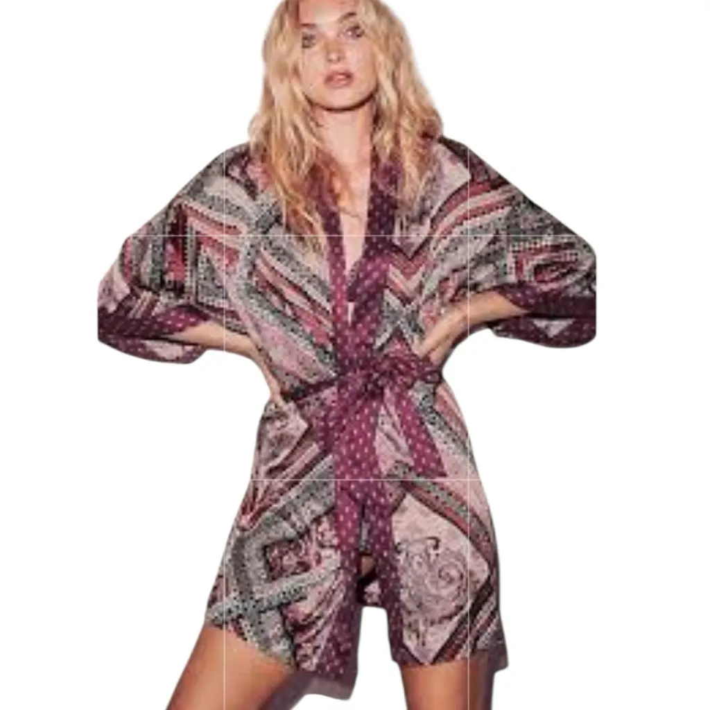 Victoria's Secret Patchwork Satin Robe Chemise Set Burgundy Cream L M/L - Image 8