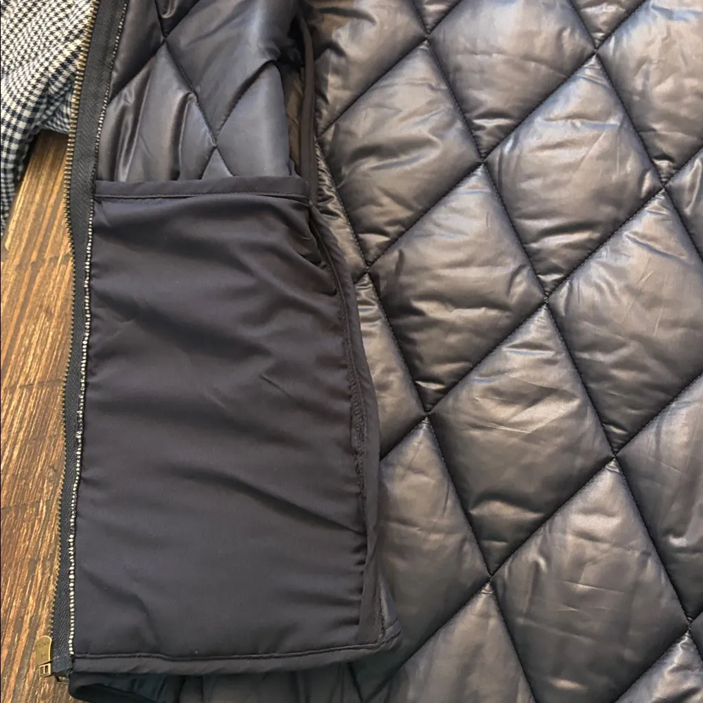 Anthropologie Drew Quilted Checked Bomber Jacket Blue White Large EUC - Image 6