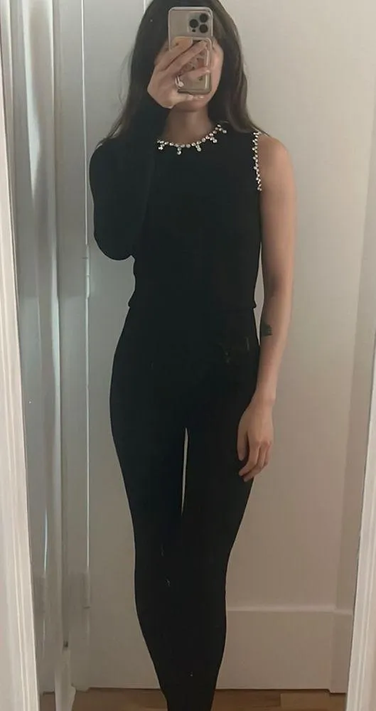 Area black asymmetrical jumpsuit with crystal embellishment - Image 3
