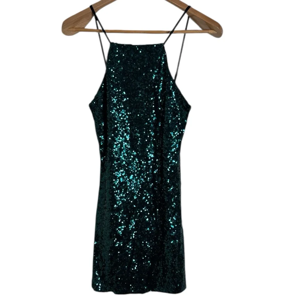 Lulu's Casmar Dark Green Sequin Mini Dress size XS - Image 2