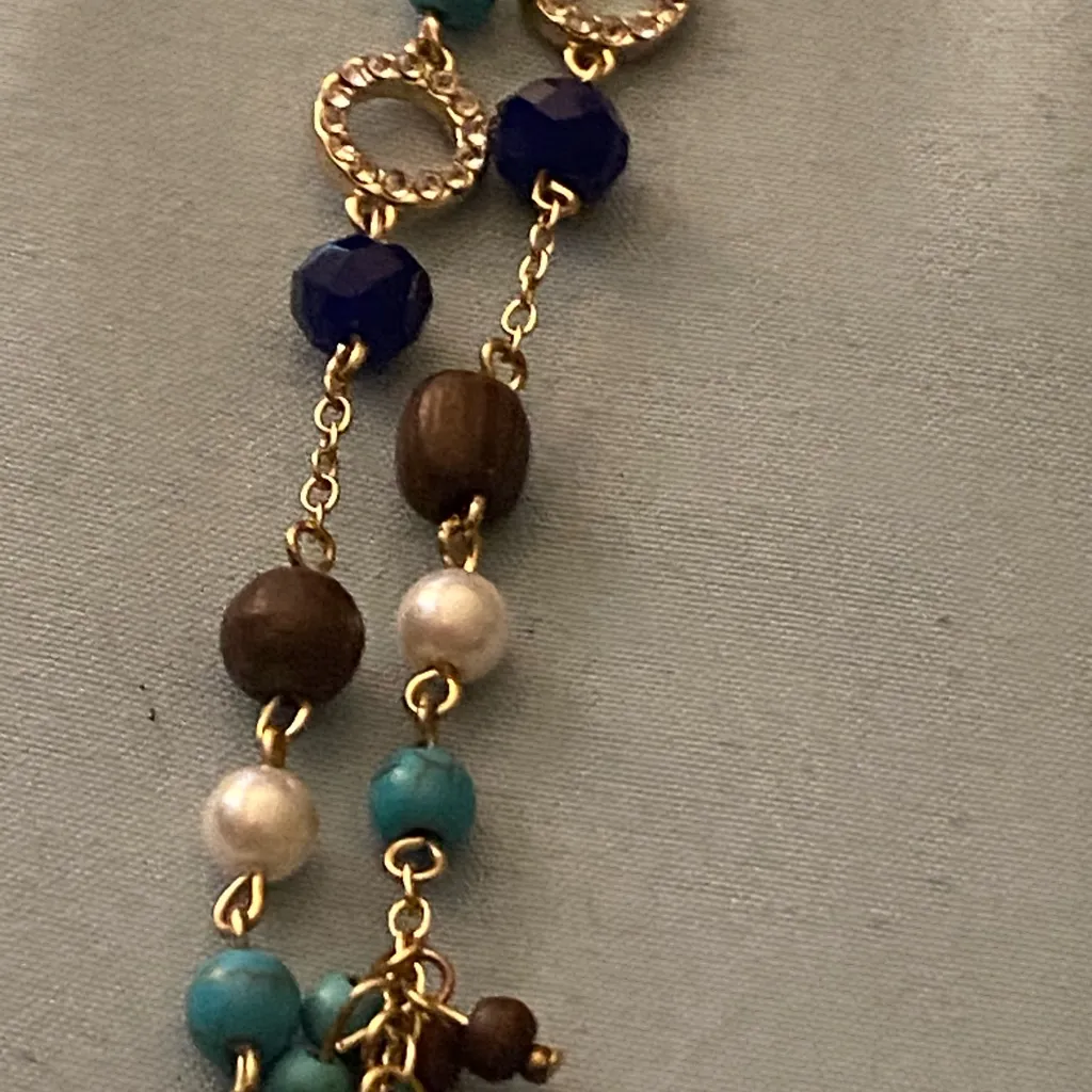 Anne Klein Vtg Beaded Necklace 2 Strand Faux Pearls Wood Circles Blue Turquoise - Image 5