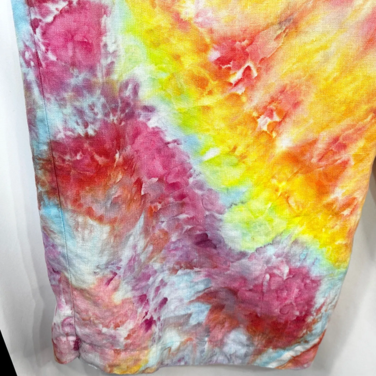 Choices Plus Size 3X Capri Pants Handmade Tie Dye Linen Lined Spiral Hippie 1482 Pink - Image 10