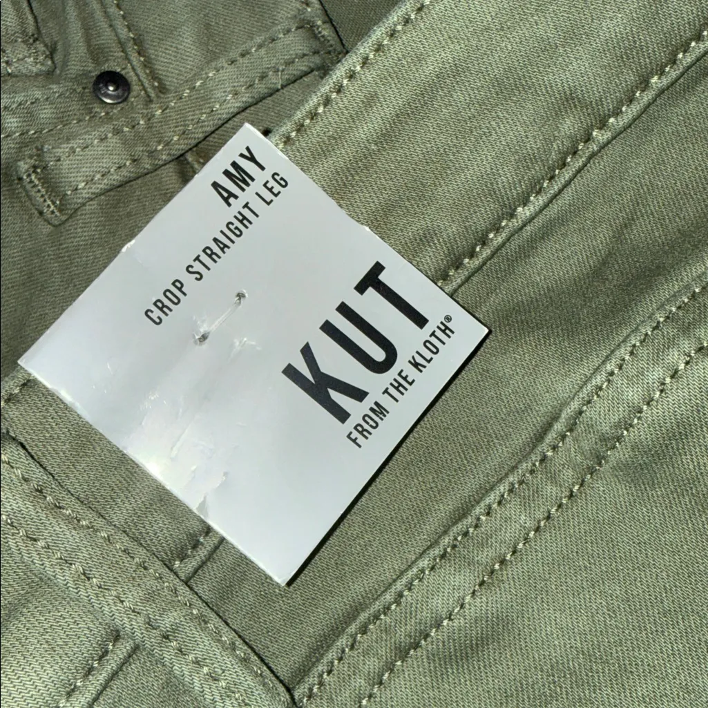 NWT KUT from the Kloth Amy Crop Straight Leg Twill Pants (Plus) 18W, TREE Green - Image 9