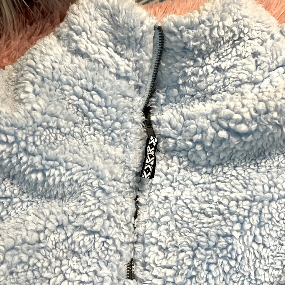 Sherpa Pullover Baby Blue Zip Neck Womens Small Pockets - Image 7