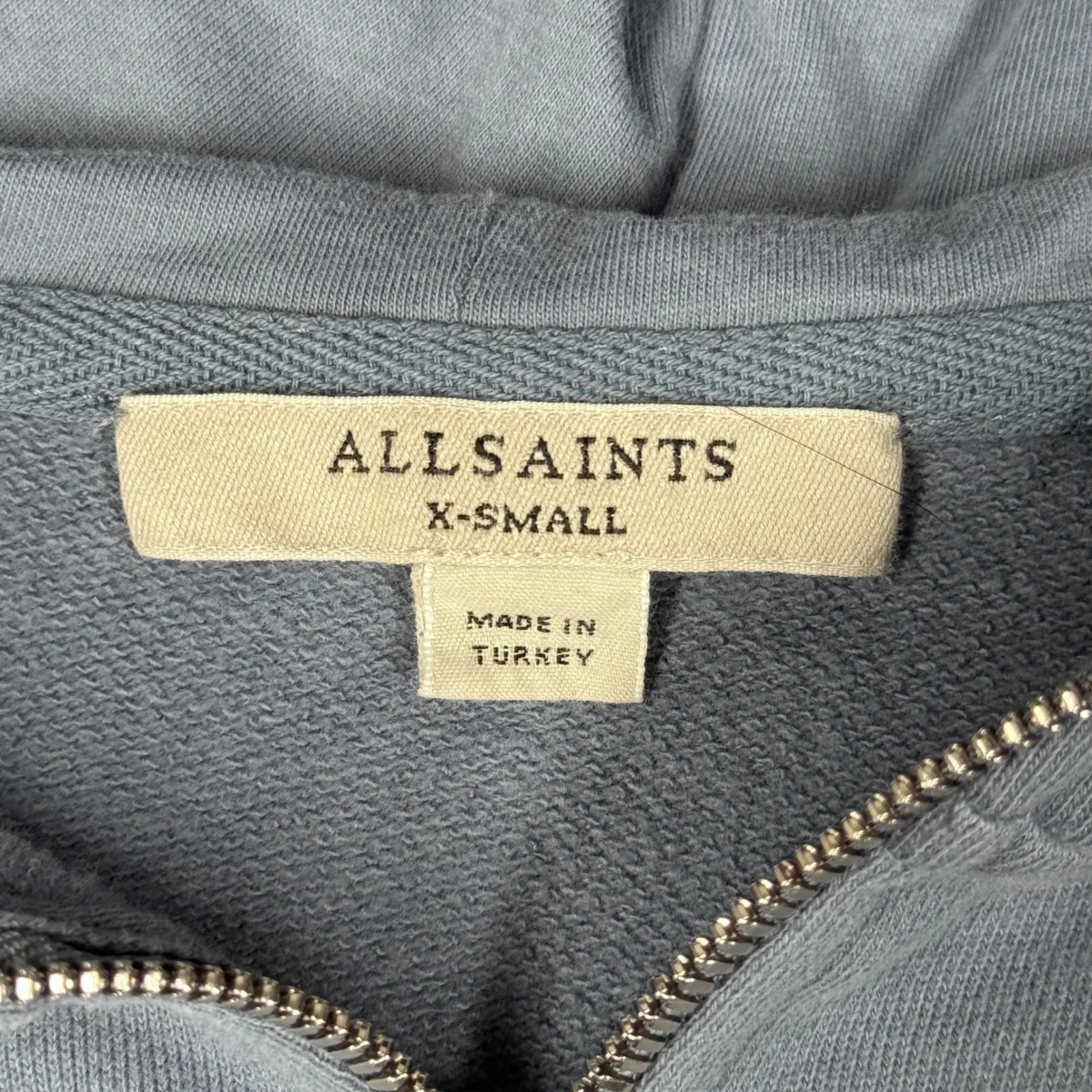 AllSaints Shirt Blue Hoodie Sweatshirt Quarter Zip Pullover Kangaroo Pocket XS - Image 5