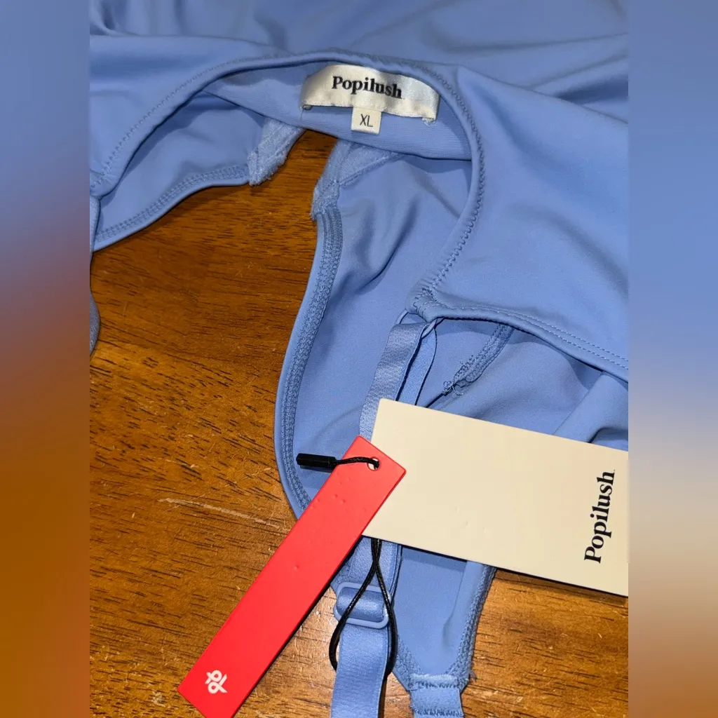 New Popilush Underwire Cups Deep V Bodysuit Light Blue Size XL - Image 4