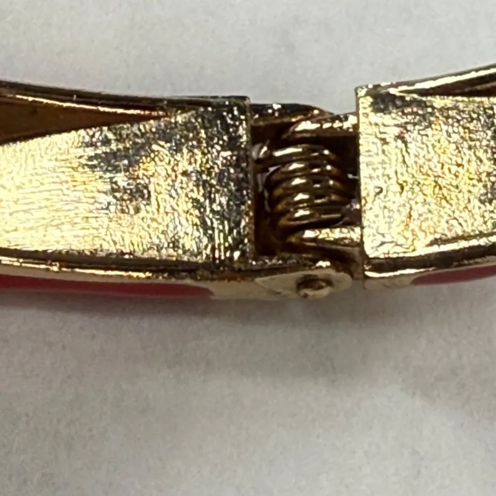 Clamper Style Bracelet Red Color Flower Pattern Accent Multicolor Enamel Painted - Image 8