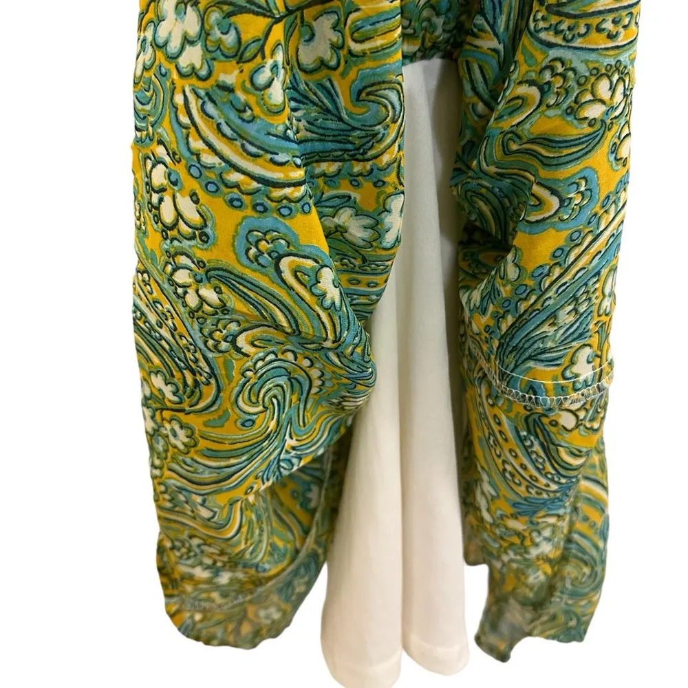 Japna Paisley Floral Yellow Green Blue Sleeveless Spaghetti Strap Lined Dress S - Image 10