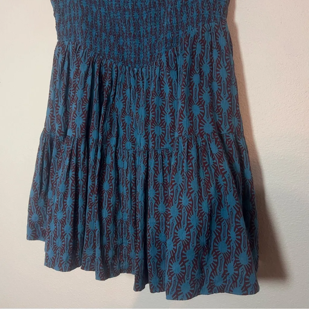 Free People Sweet Annie Cotton Mini Dress Blue Smocked Sleeveless Size Medium - Image 6