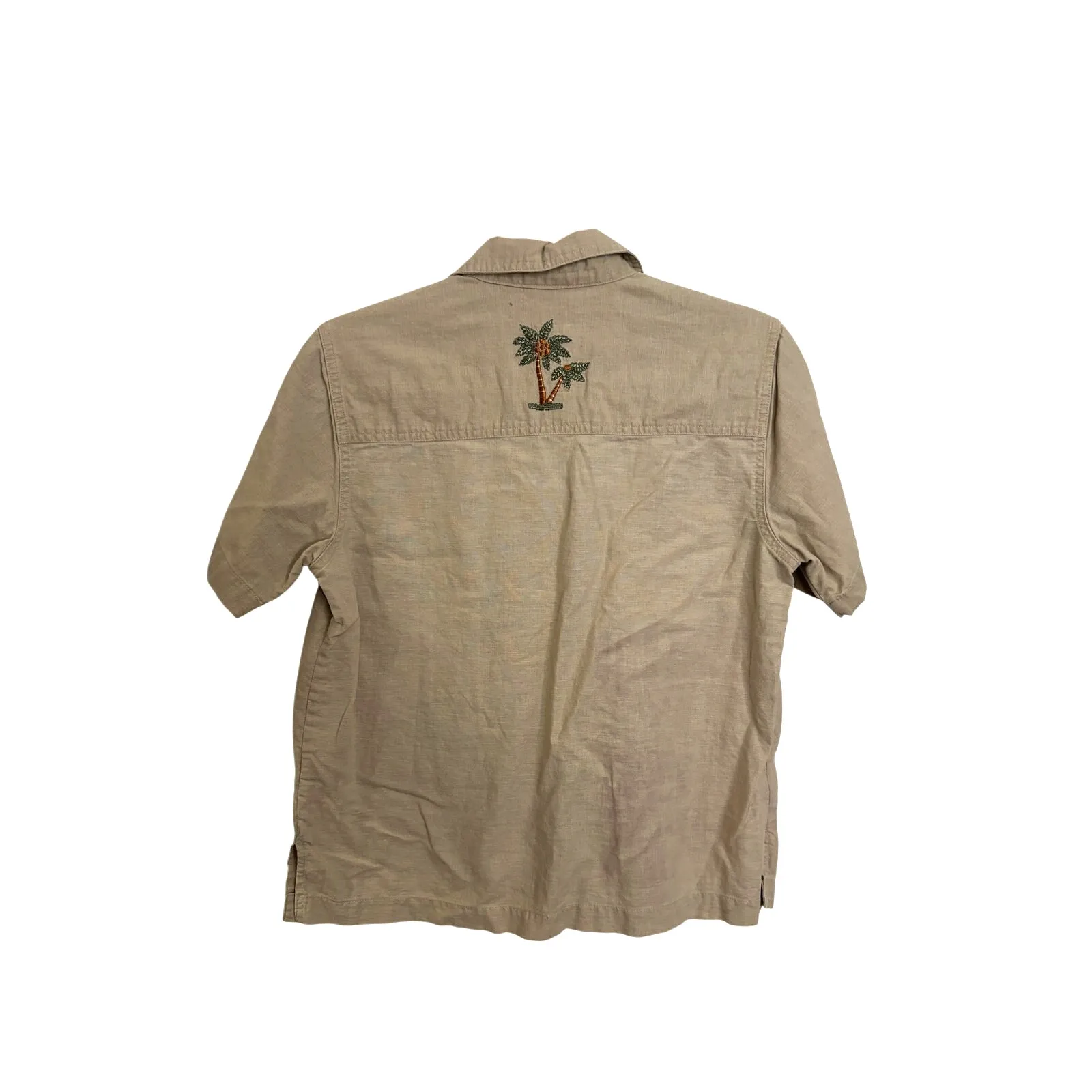 Cabin Creek Shirt Women Petite Medium Tan Safari Animal Embroidered Short Sleeve - Image 2
