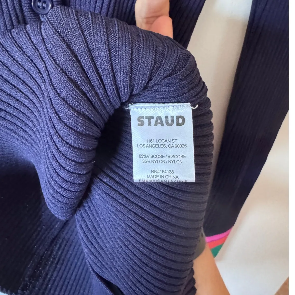 NWOT Staud Cargo Navy Multi Ribbed Cardigan Size Small - Image 5