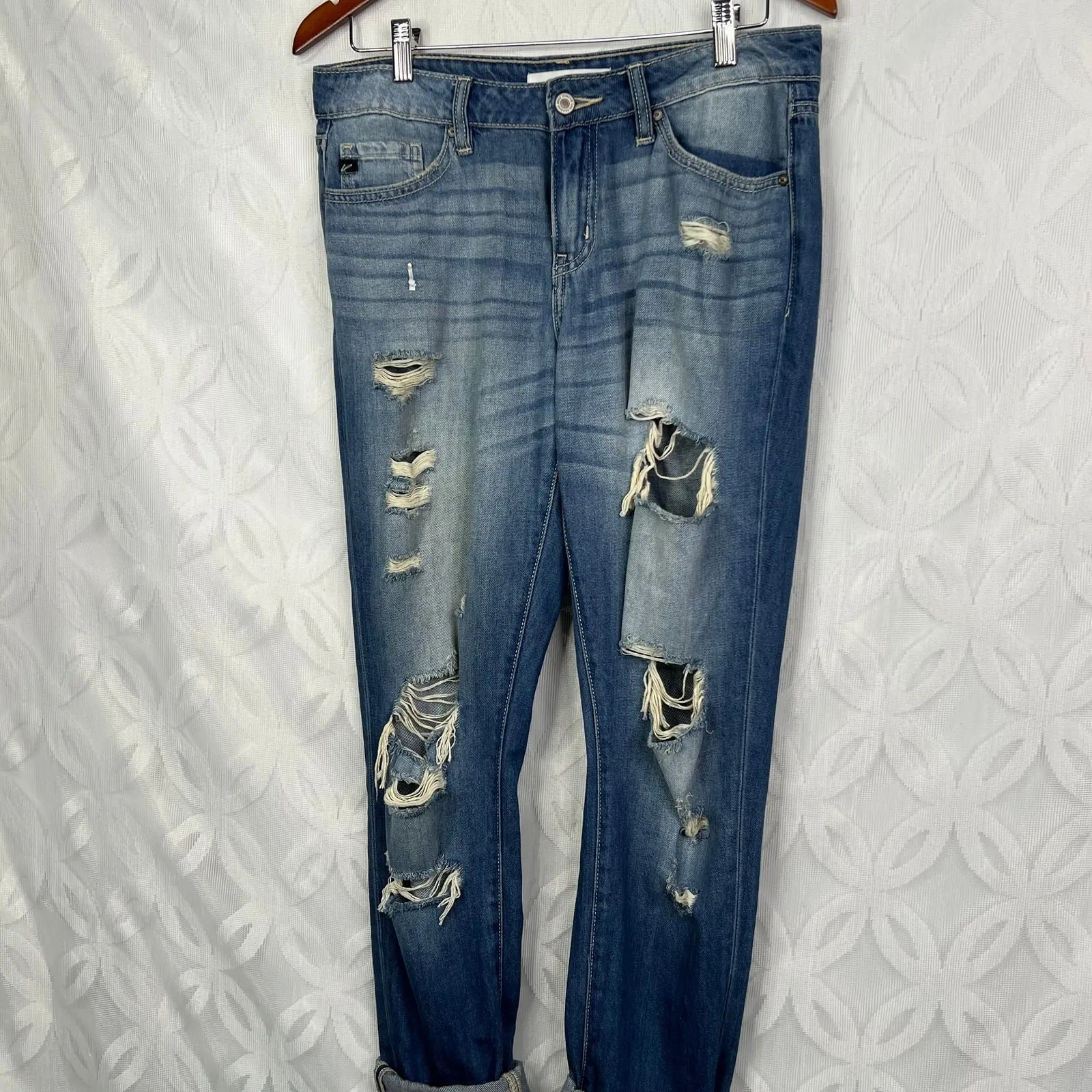 KanCan High Rise Destructed Boyfriend Jeans Stretch Distressed Size 27 Blue - Image 3