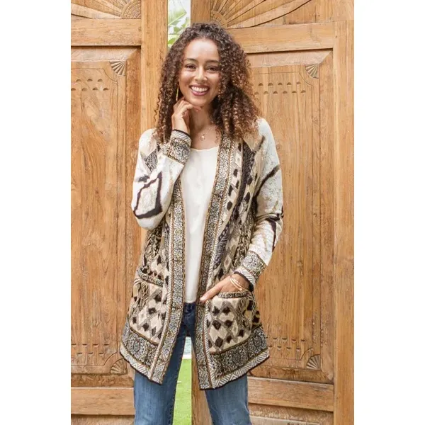 Novica Viscose Blend Jacquard India Architect's Delight Patterned Cardigan Size XL - Image 9