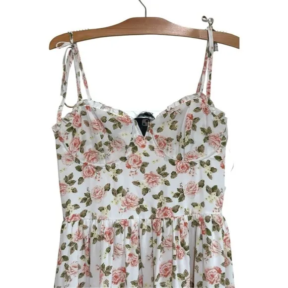 West of Melrose Floral‎ Print Maxi Dress Tiered Ruffle Milkmaid Cottage Sz M White Size M - Image 6