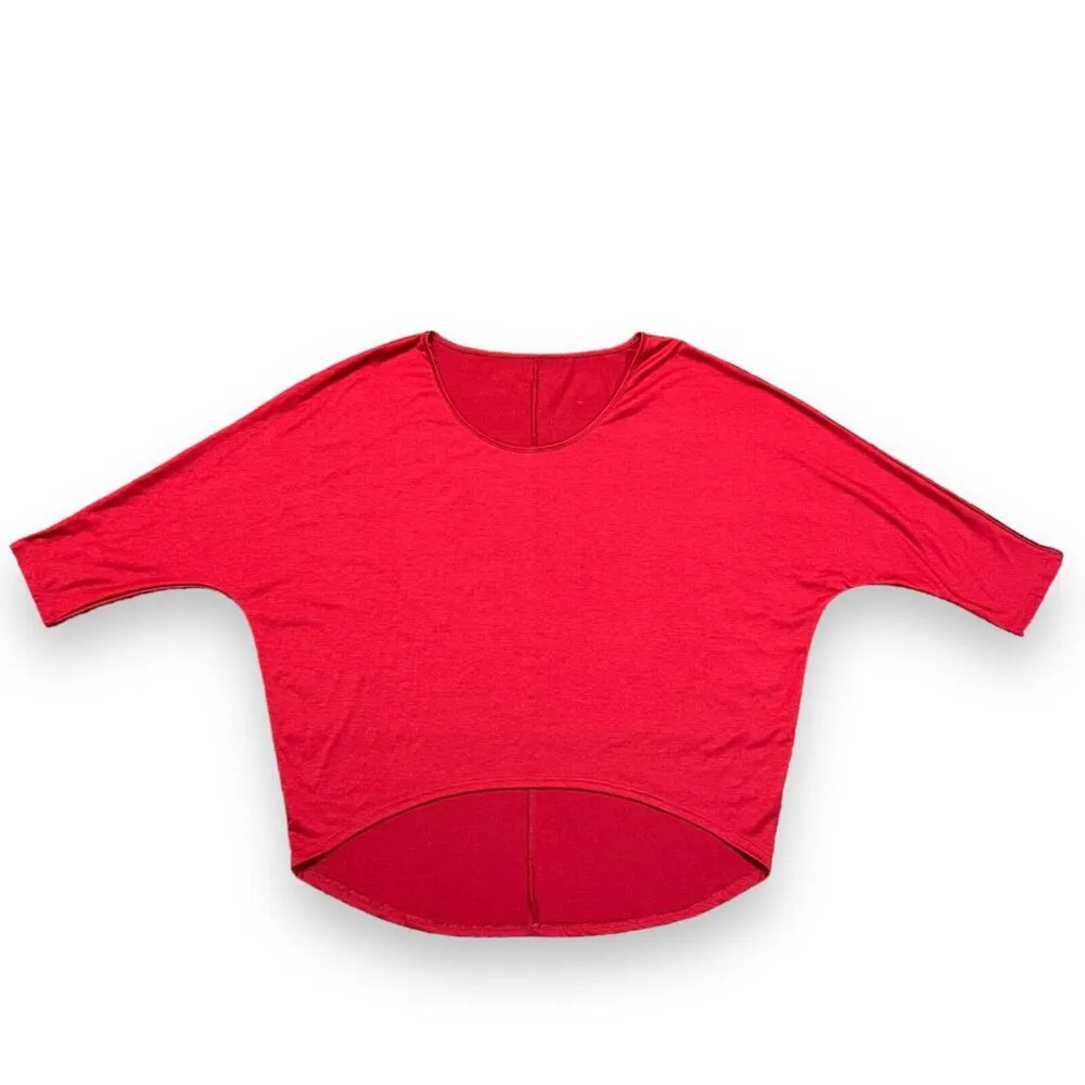 Womens Shirt Top Dolman Sleeve Pullover Hi Low Slouch Fit Red XXL - Image 2