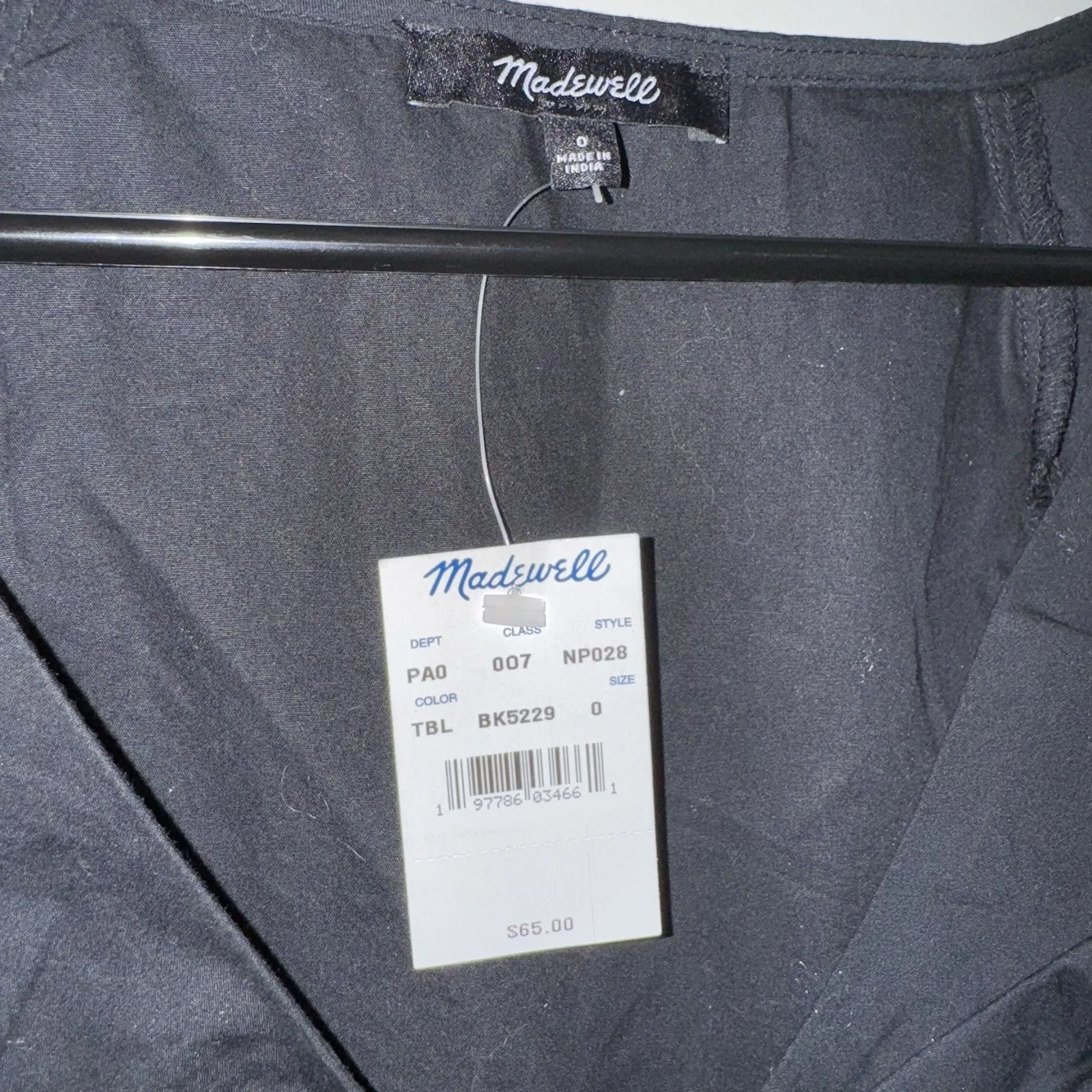 NWT Madewell Twist Front Seamed Cotton Top Black Woman’s Size 0 XS Short Sleeve - Image 3