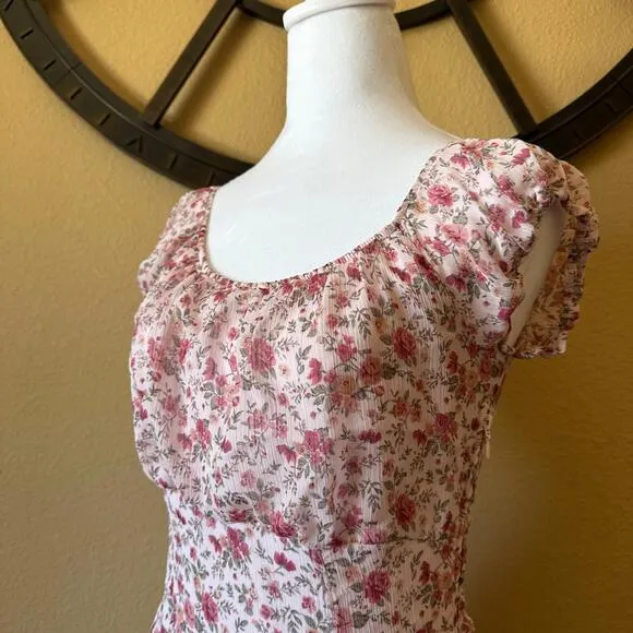ORSAY Puff Sleeve Milkmaid Dress Floral Feminine Sheer Lined Size UK 36 US 4 - Image 2