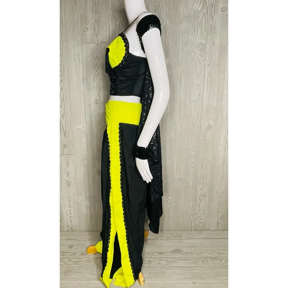 Belly dancing rave costume cosplay yellow black light costume hand made 6 - Image 10